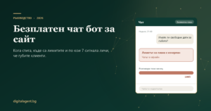 Корица „Безплатен чат бот за сайт“ от Digital Agent с чат прозорец, чийто безплатен лимит е изчерпан